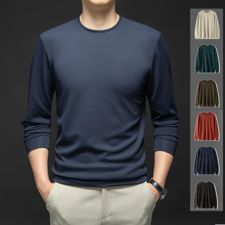 全品送料無料 リブ付き 長袖Tシャツ メンズ 伸縮性 カットソー 無地