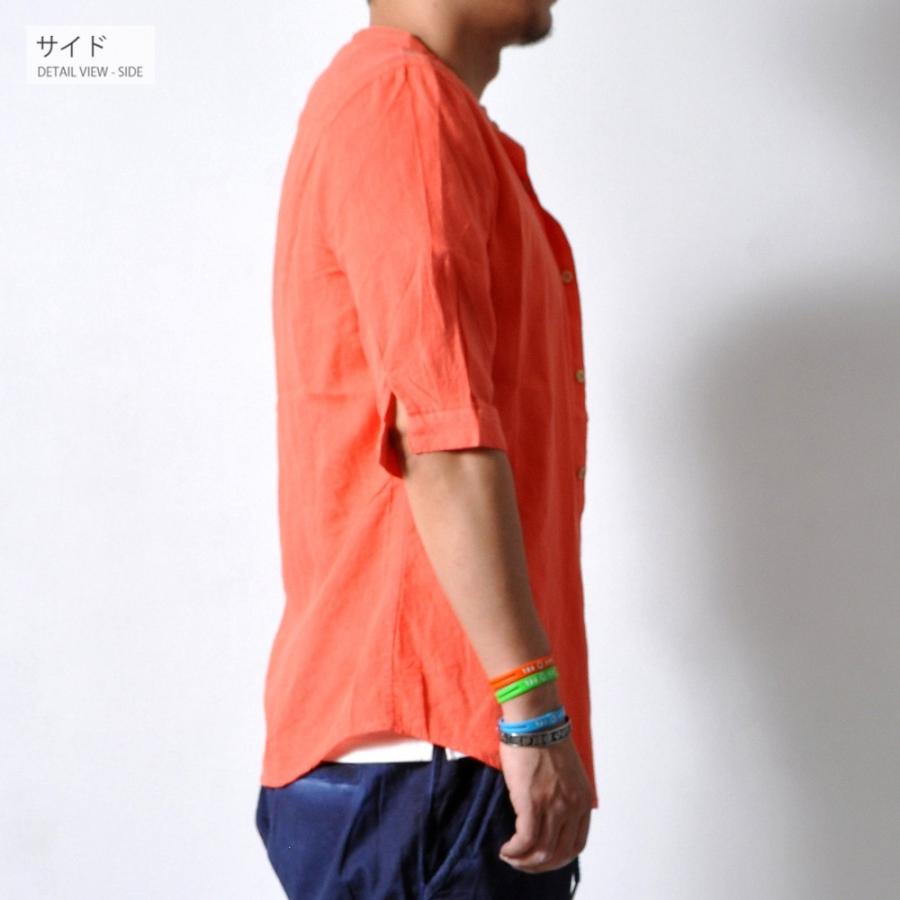 全品送料無料 スタンドカラー 5分袖オレンジシャツ トップス メンズ