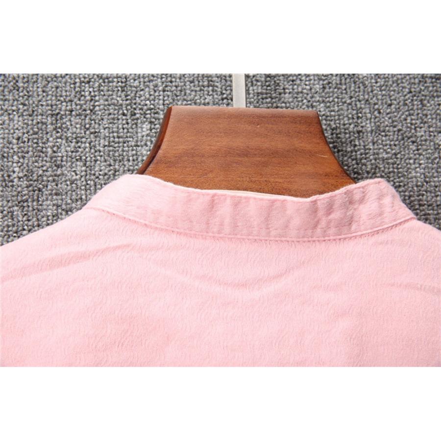 全品送料無料 ストレッチ 5分袖 シャツ メンズ スタンドカラー バンド