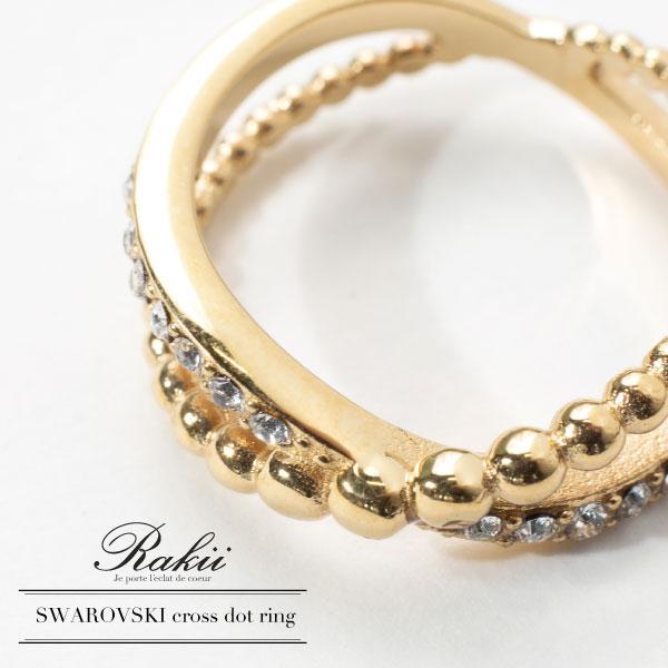 SWAROVSKI 指輪 リング 2連風 ステンレス クロスリング ゴールド SWAROVSKI 指輪 リング 2連風 ステンレス クロスリング ゴールド