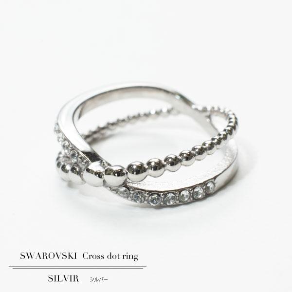 SWAROVSKI 指輪 リング 2連風 ステンレス クロスリング ゴールド SWAROVSKI 指輪 リング 2連風 ステンレス クロスリング ゴールド