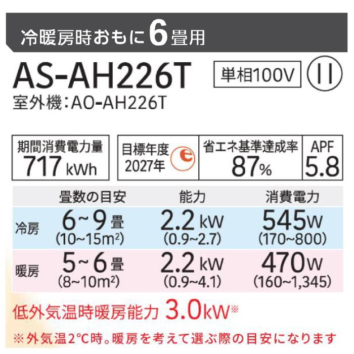 nocria ゼネラル AS-AH226T-W インバーター冷暖房ルームエアコン