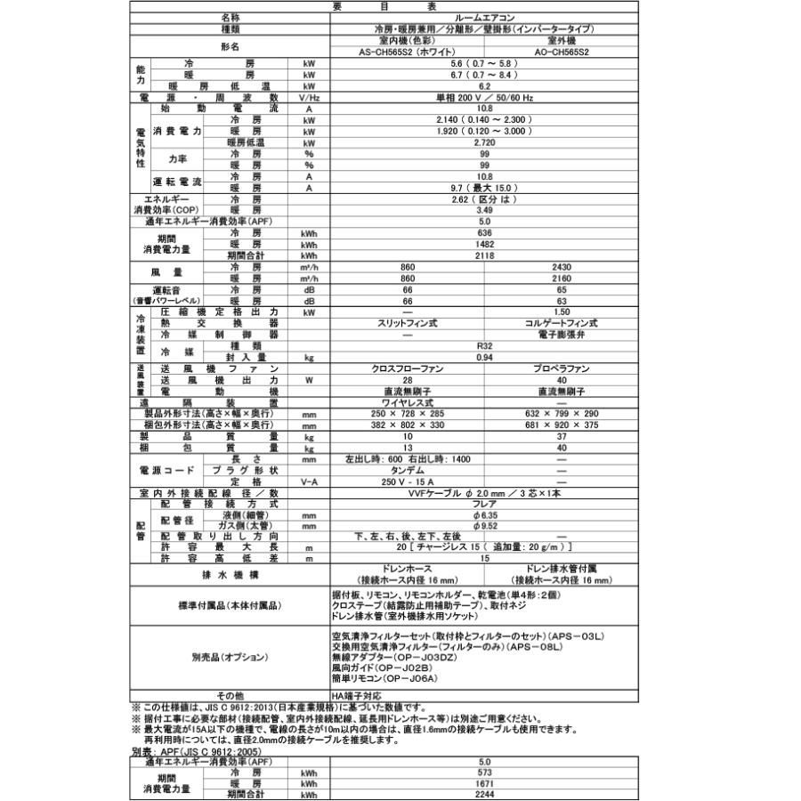 nocria 富士通ゼネラル AS-CH565S2-W ルームエアコン ノクリア CH