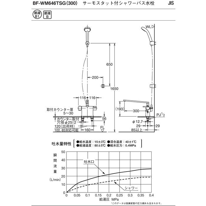 (送料無料)リクシル BF-WM646TSG(300) サーモスタット付シャワーバス水栓 クロマーレS｜rakudenmart｜04