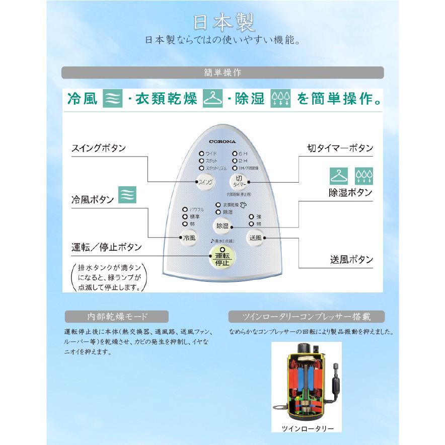 CORONA（コロナ） CDM-1425-W 冷風機 どこでもクーラー 除湿能力1日14L