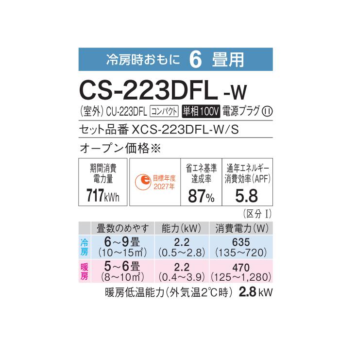 エオリア パナソニック CS-223DFL-W インバーター冷暖房除湿 エオリア パナソニック CS-223DFL-W インバーター冷暖房除湿