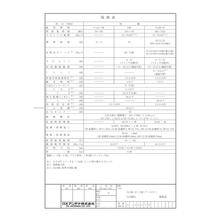 DXアンテナ CU35MS2 CS/BS-IF・UHFブースター 35dB形 2K4K8K対応 小