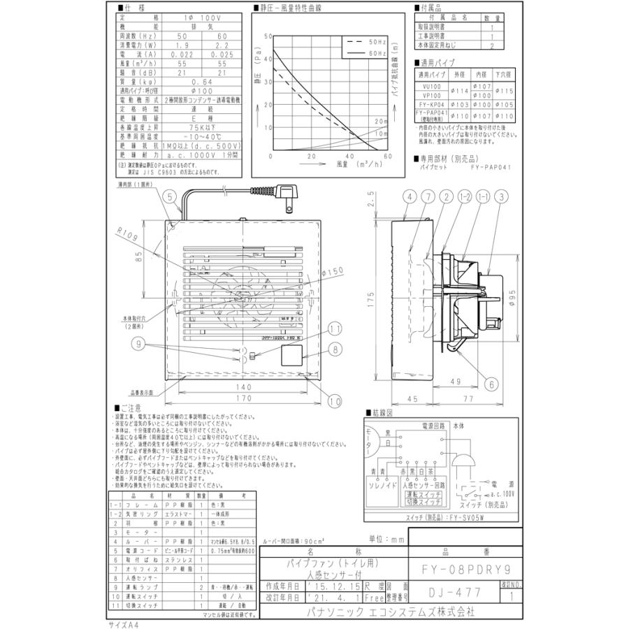 Panasonic（パナソニック） FY-08PDRY9 パイプファン 人感センサー付