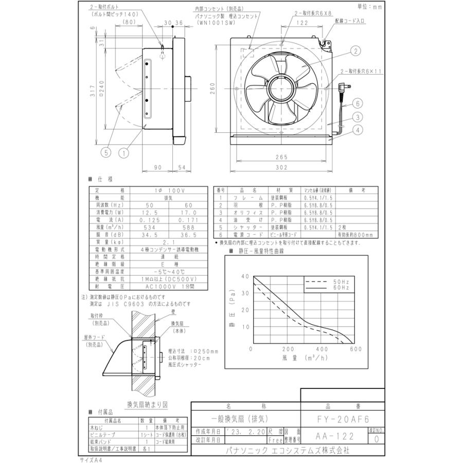Panasonic（パナソニック） FY-20AF6 一般用・台所用換気扇 一般換気扇