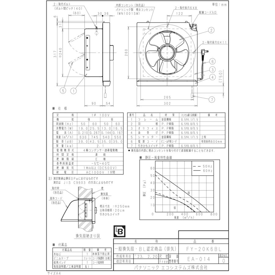 Panasonic（パナソニック） FY-20K6BL 一般台所用換気扇 一般換気扇