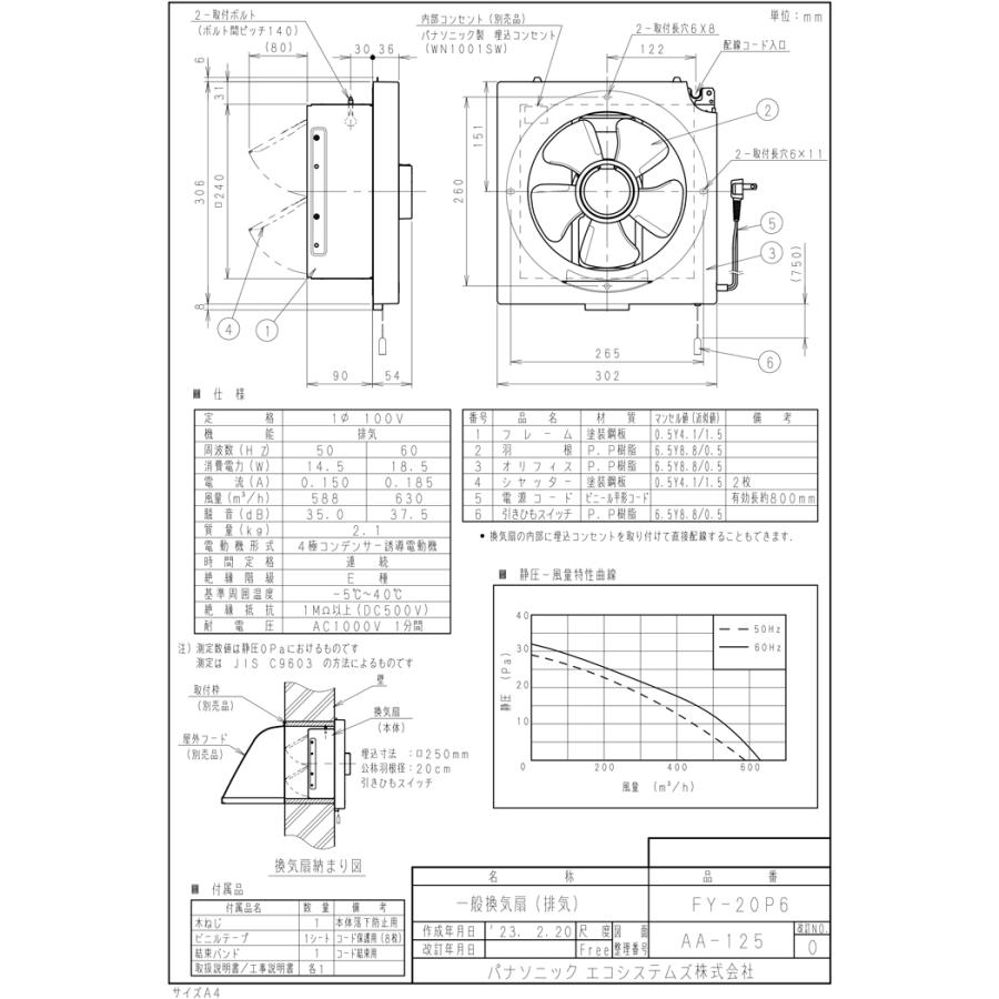 Panasonic（パナソニック） FY-20P6 一般用・台所用換気扇 一般換気扇