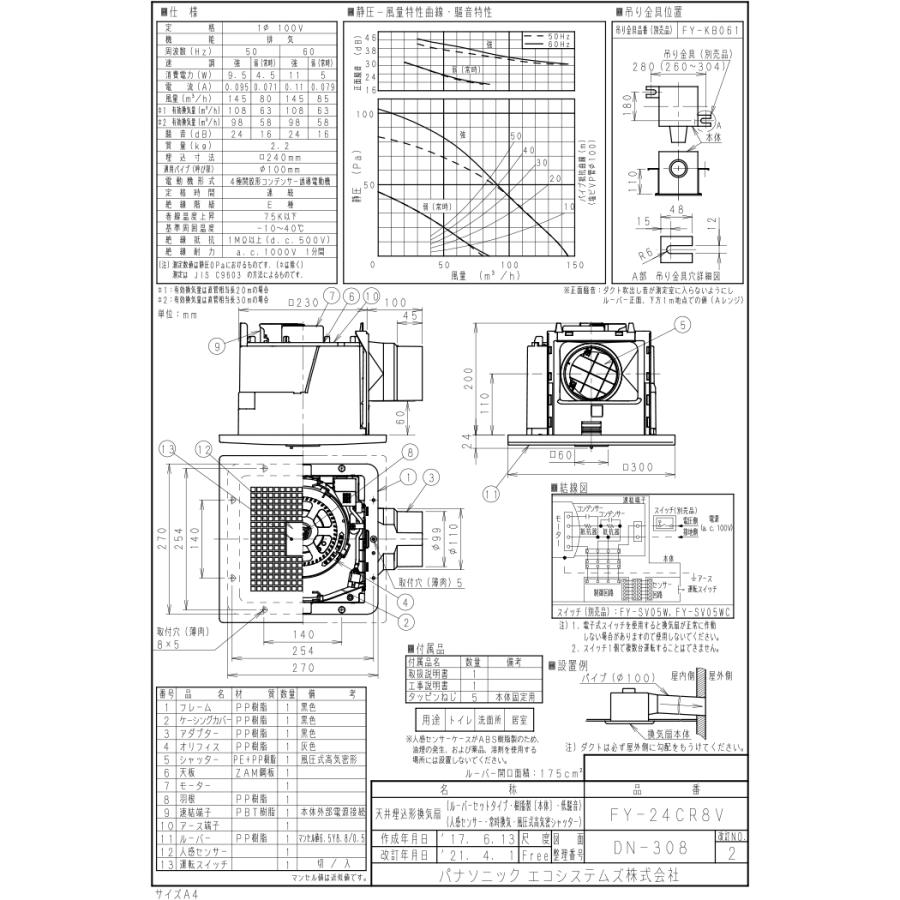 Panasonic（パナソニック） FY-24CR8V 天埋換気扇 自動運転形 人感