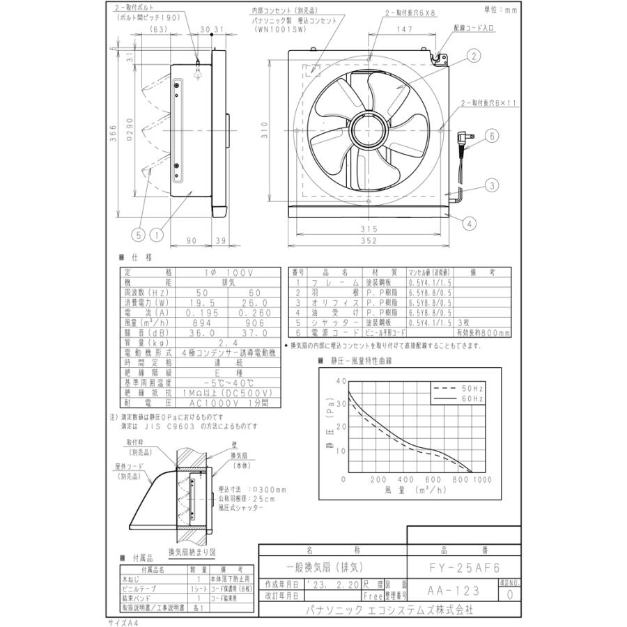 Panasonic（パナソニック） FY-25AF6 一般用・台所用換気扇 一般換気扇