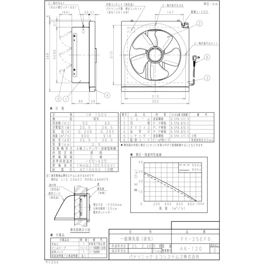 Panasonic（パナソニック） FY-25EF6 一般用・台所用換気扇 一般換気扇