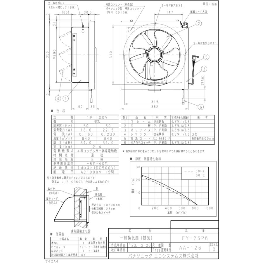 Panasonic パナソニック FY-25P6 一般用・台所用換気扇 一般 Panasonic パナソニック FY-25P6 一般用・台所用換気扇 一般