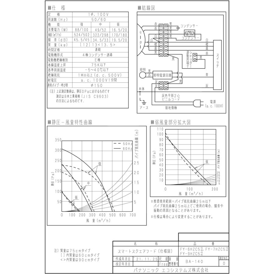 パナソニック FY-7HZC5-K スマートスクエアフード レンジフード 幅75cm シロッコファン ブラック 換気扇 (前幕板・横幕板別売) (FY-7HZC4-Kの後継品) Panasonic｜rakudenmart｜06