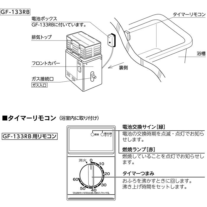 パーパス GF-133RB-13A 家庭用ガス機器 ふろがま GFシリーズ 屋外据置