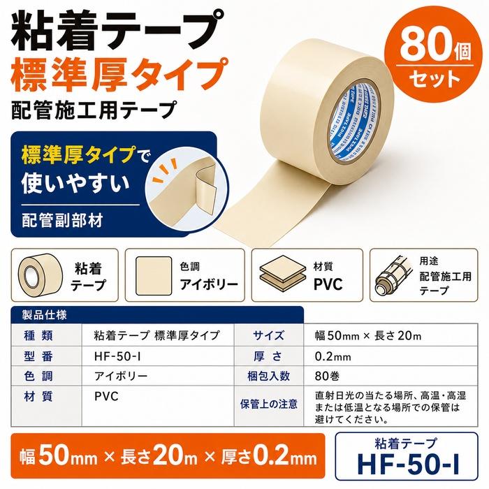 因幡電工 HF-50-I 粘着テープ 標準厚タイプ アイボリー 80個セット