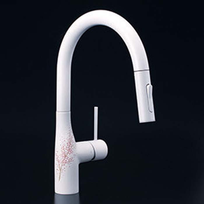 KVK KM6061ECM4 シングルシャワー付混合栓(ｅレバー)マットホワイト KVK KVK KM6061ECM4 流し台用シングルレバー式シャワー付混合栓(グース