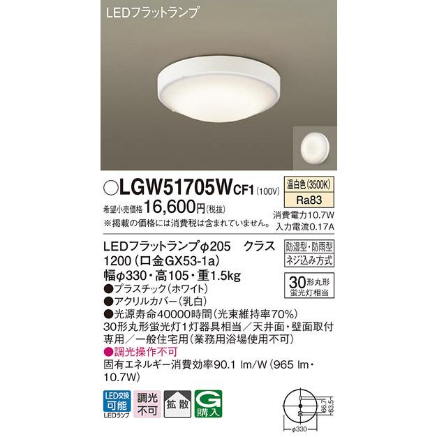 (送料無料) パナソニック LGW51705WCF1 LEDシーリングライト丸管30形温白色 Panasonic