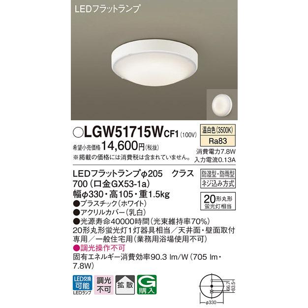 (送料無料) パナソニック LGW51715WCF1 LEDシーリングライト丸管20形温白色 Panasonic