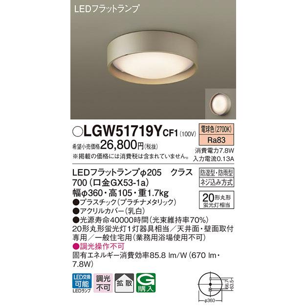 Panasonic（パナソニック） LGW51719YCF1 LEDシーリングライト丸管20形