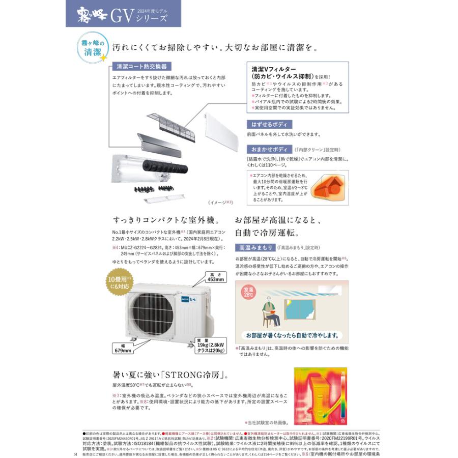 まみ☆！新品未使用品！三菱電機 霧ヶ峰 24年製 室内機のみ 霧ヶ峰 三菱電機 MSZ-GV2524(W) ルームエアコン GVシリーズ