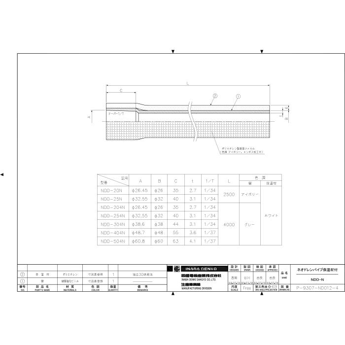 因幡電工 NDD-25N ネオ断熱ドレンパイプ 12個セット アイボリー2.5m