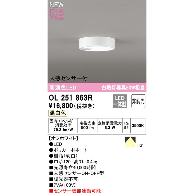 ODELIC（オーデリック） OL251863R 小型シーリングライト LED一体型 温