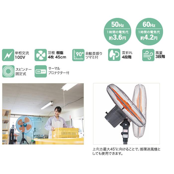 扇風機　OPF-45S 工場扇　100V ナカトミ OPF-45SG 45cmスタンド工場扇 自動首振り 開放式 扇風機 循環