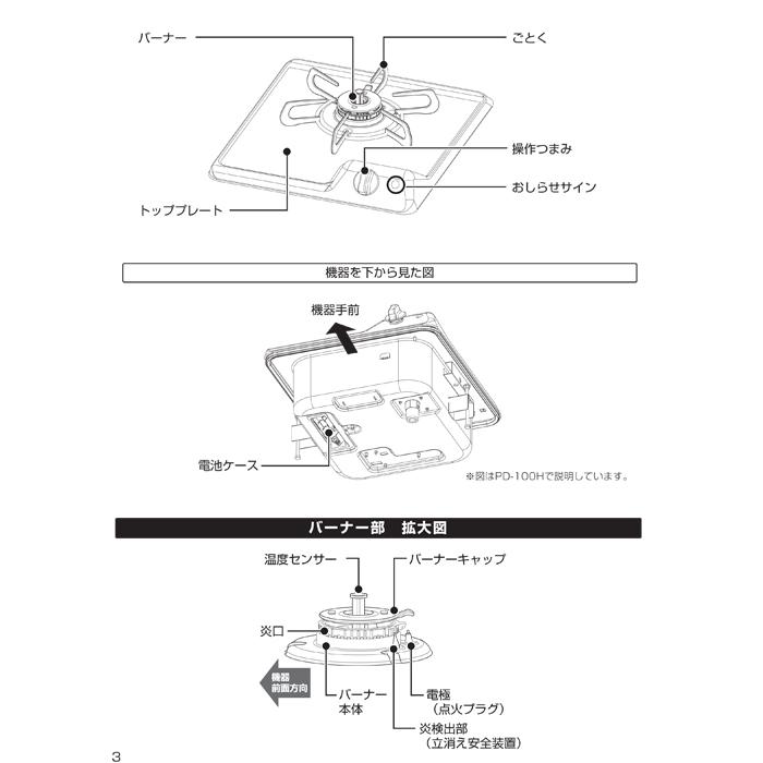 パロマ PD-100H-13A ビルトインガスコンロ 1口 32cm コンパクトキッチンシリーズ 都市ガス用 Palomaの画像