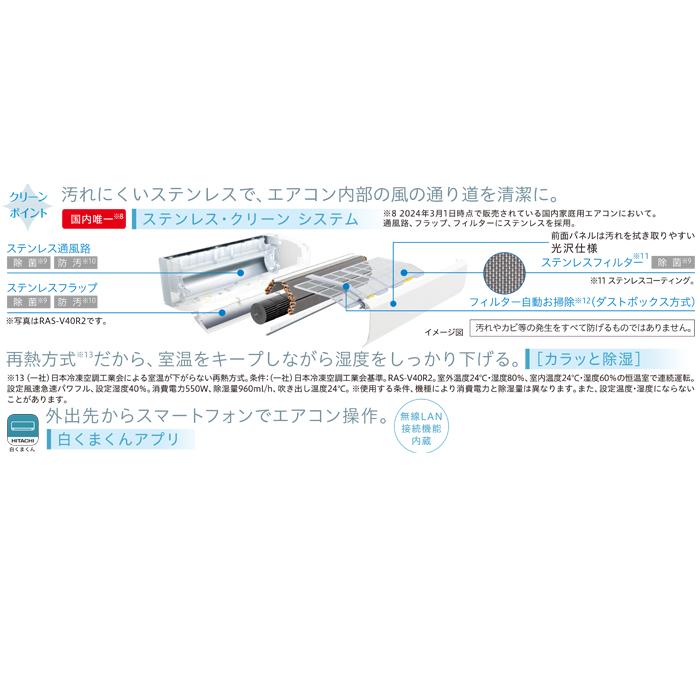 白くまくん 日立 RAS-V36R-W ルームエアコン Vシリーズ 12畳用 100V