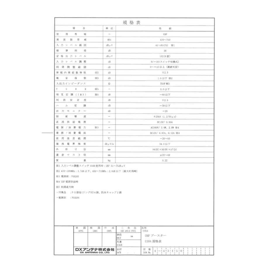 DXアンテナ U38A UHF帯ブースター(38dB形) 屋外用 UHF増幅モデル 家庭