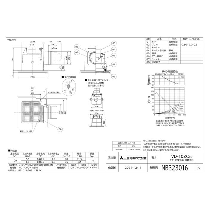 三菱（MITSUBISHI） 三菱電機 VD-10ZC14 ダクト用換気扇 天井埋込形