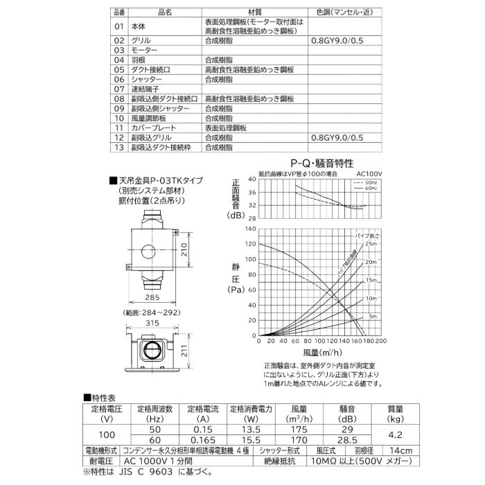 三菱（MITSUBISHI） 三菱電機 VD-13ZF14 天井埋込形換気扇 本体 ダクト
