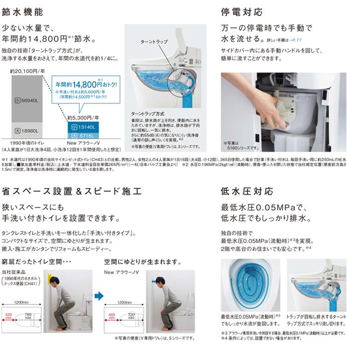 パナソニック XCH30A8WST トイレ NEWアラウーノV 3Dツイスター水流 脱臭機能付きモデル 手洗いあり 床排水120mm・200mm V専用トワレSN4 標準タイプ ホワイトの画像