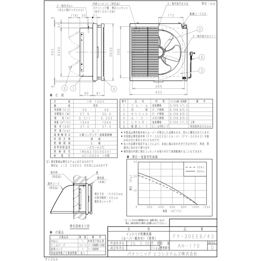 Panasonic（パナソニック） XFY-30EE6/43 事務所用・居室用換気扇
