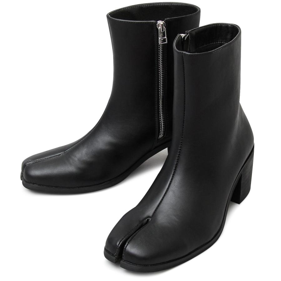 新品■足袋ブーツ メンズ ヒールブーツ PUレザー 合皮 合成皮革 サイドZIP ジップ ドレスショート 細身 7センチ ブラック黒 27.0cm〜27.5cm