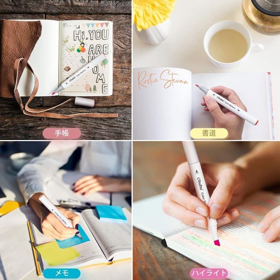日本最大級 Ohuhu アートマーカーペン 水性マーカー 60色 マーカーペン イラストマーカー 筆先 筆 太字 水彩ペン 水性インク 鮮やか イラスト 手帳 絵