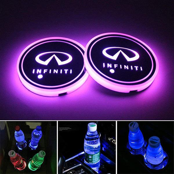 インフィニティ お得な特別割引価格 車 コースター ドリンクホルダー コップ敷き Led Rgb 送料無料 カー用品 Infiniti ドレスアップ 2個セット ポイント消化
