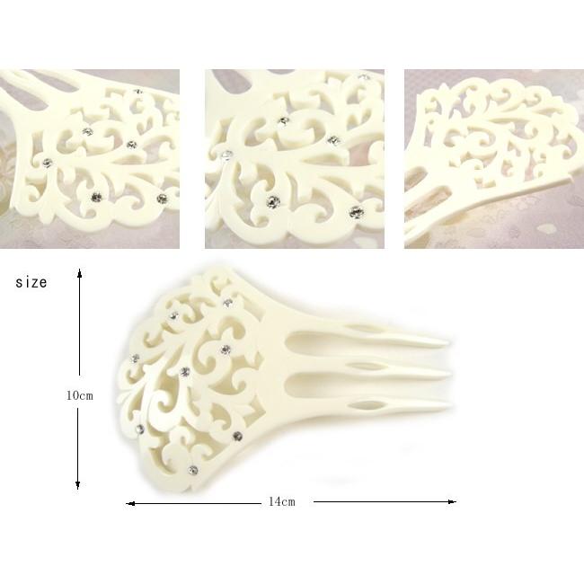 髪飾り 結婚式 成人式 浴衣 和装 大ぶりバチ型簪 かんざし 唐草にクリスタル 象牙色 着物 卒業式 入学式 ヘアアクセサリー ウェディング｜rakuichi-kimono｜03