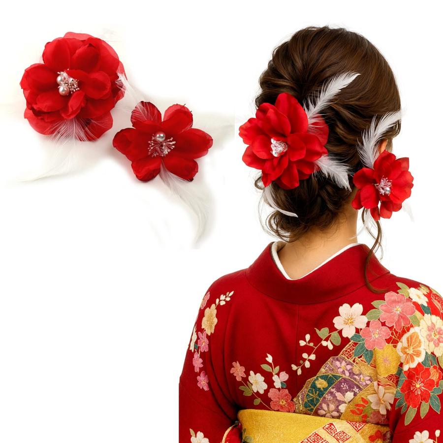 髪飾り 成人式 結婚式 和装 フェザー付き牡丹コサージュ レッド ヘアアクセサリー ヘッドドレス 楽市きもの館 通販 Yahoo ショッピング