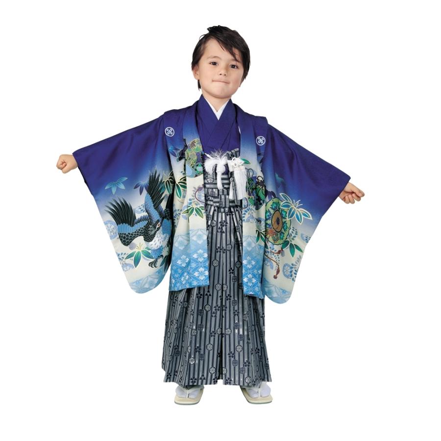 R・K 5歳 男児 アンサンブル・袴セット 鷹 青 対応身長110cm 七五三 3
