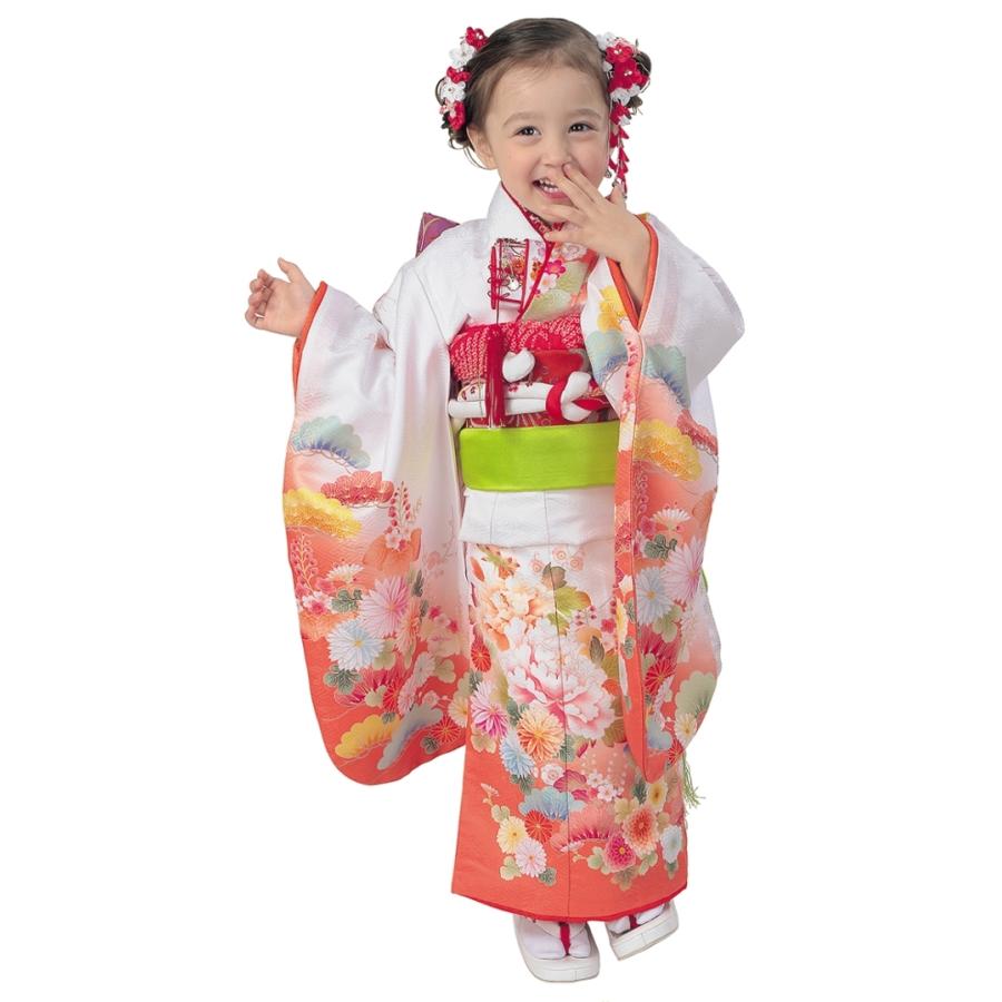 R・K 3歳きもの(三つ身)セット 牡丹 菊 松 梅 白 対応身長95cm R・K 3歳きもの(三つ身)セット 牡丹 菊 松 梅 白 対応身長95cm