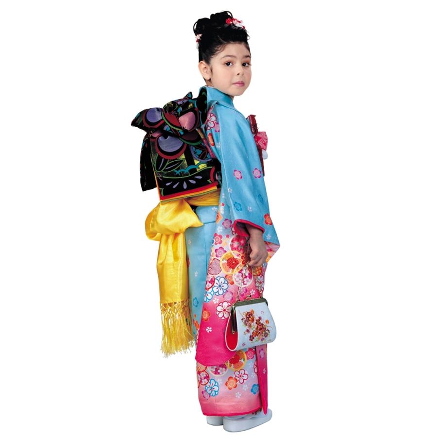 R・K 7歳きもの(四つ身)セット 梅 水色 対応身長120cm 七五三 3歳 7歳