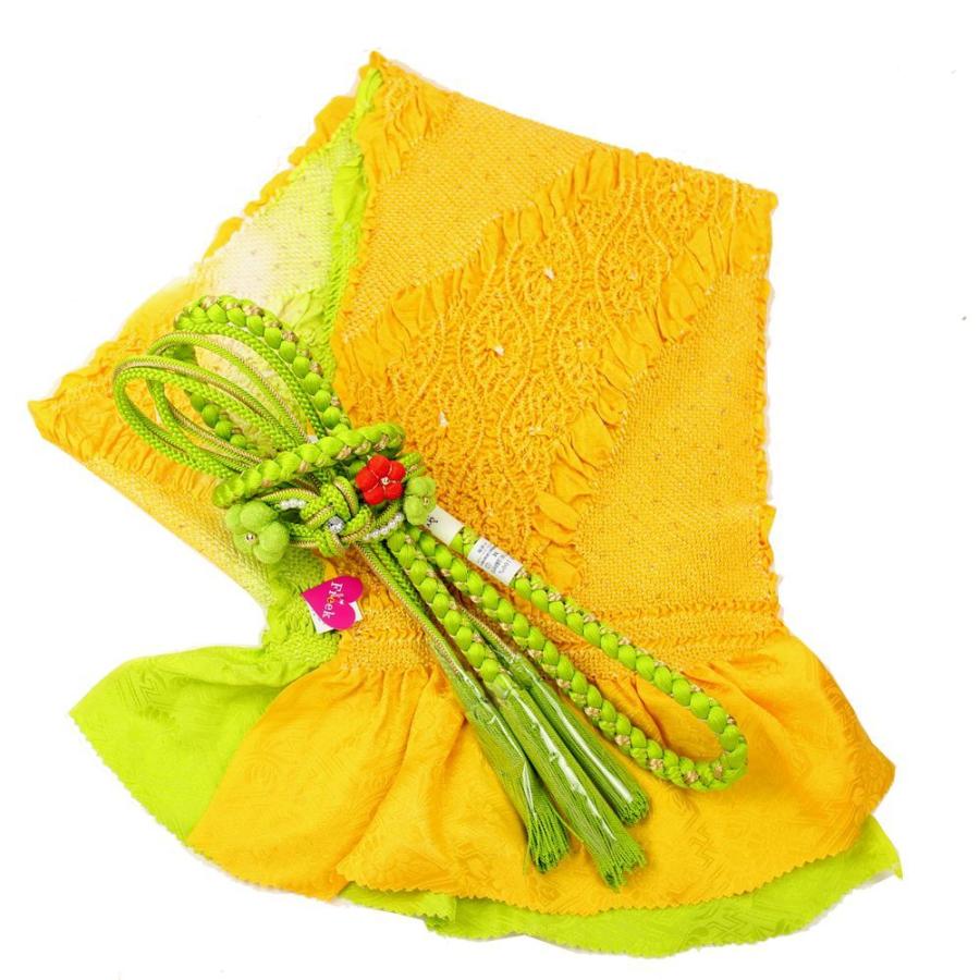 振袖用 帯締め帯揚げセット 黄緑ぼかしラメ 帯締め 帯揚げ 総絞り 成人 