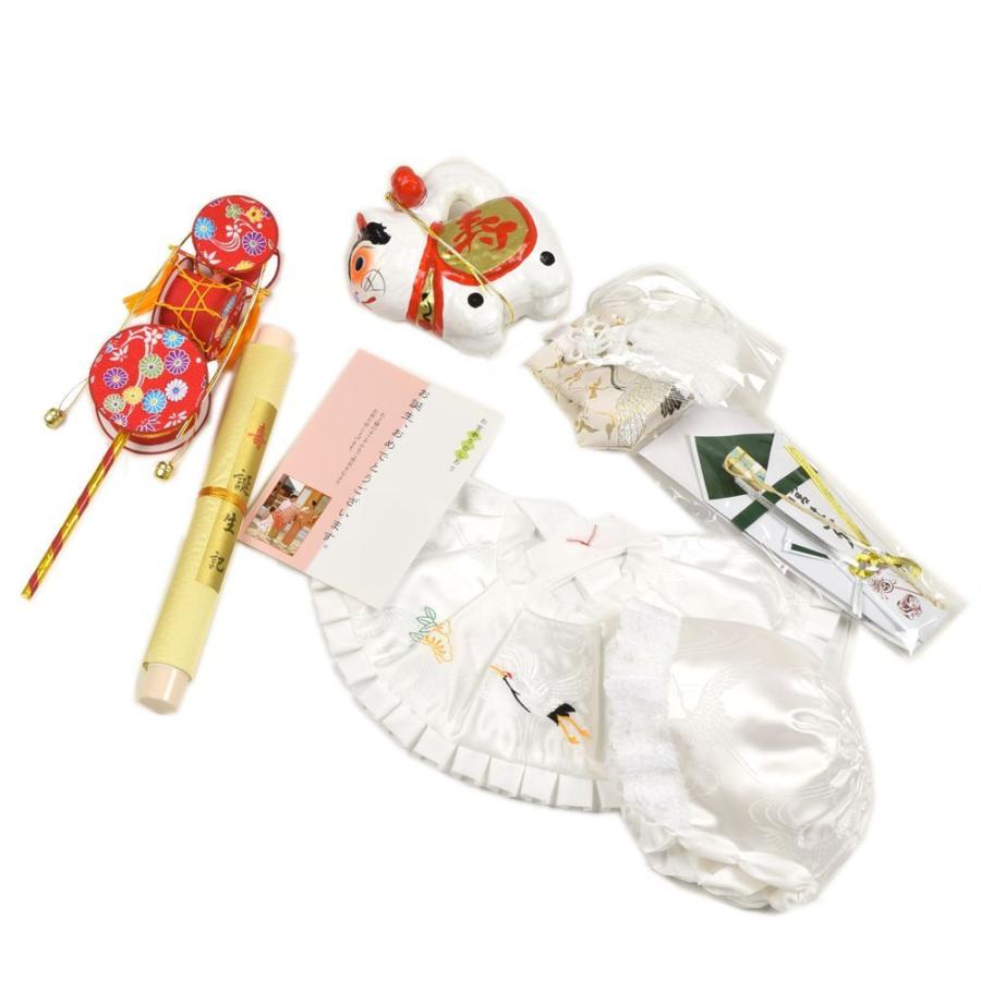 お宮参り よだれかけ 帽子 7点セット フードセット 男女兼用 日本製 でんでん太鼓 犬張子 白 人気沸騰