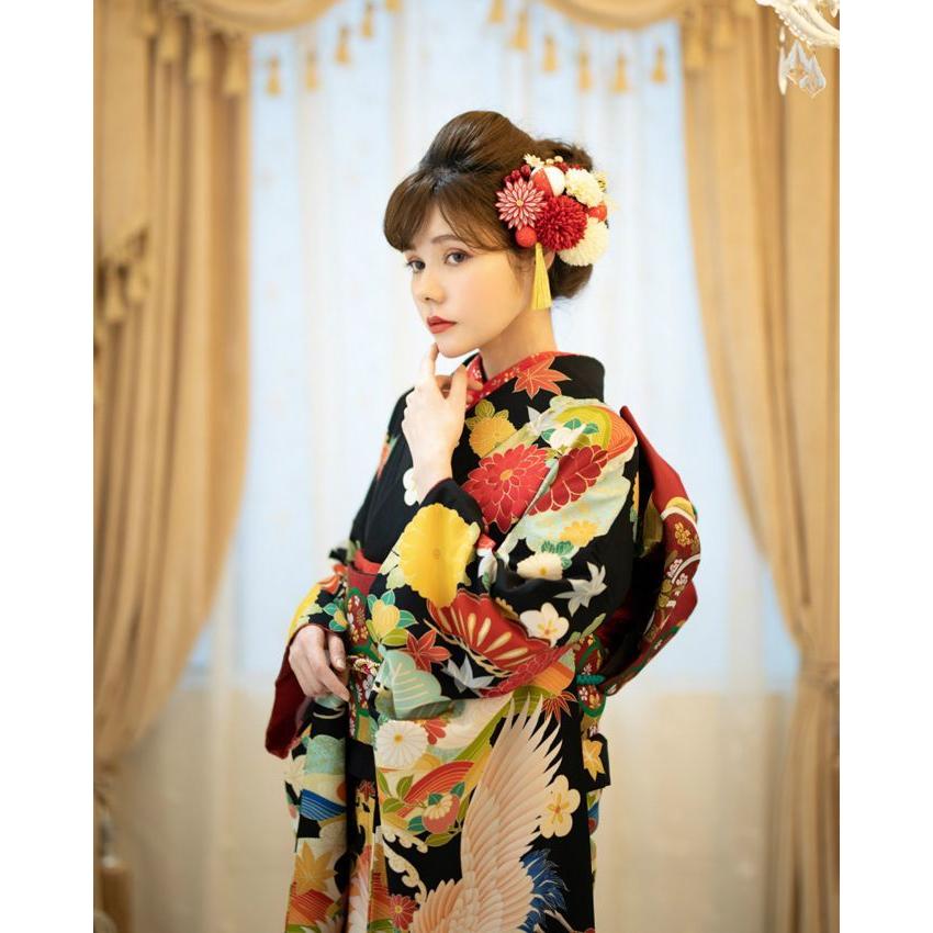 髪飾り 成人式 結婚式 和装 Arenca つまみ細工 百花八重菊 赤 黒 白 15