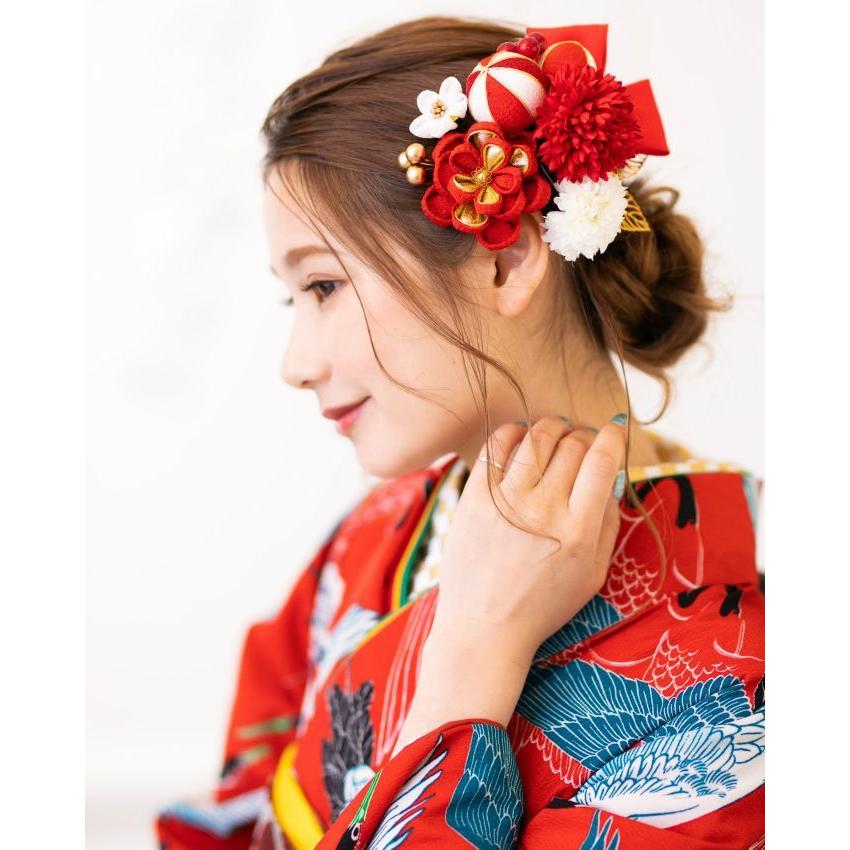 髪飾り 成人式 結婚式 和装 Arenca つまみ細工 舞リボン 赤 黒 髪飾り 成人式 結婚式 和装 Arenca つまみ細工 舞リボン 赤 黒