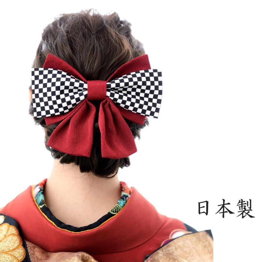 髪飾り 和装 ちりめん リボン 赤 市松 白黒 ヘアアクセサリー 髪飾り 和装 ちりめん リボン 赤 市松 白黒 ヘアアクセサリー